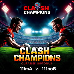 A captivating and intense poster for the "Clash of Champions" featuring the teams 11moA vs 11moB in a football championship