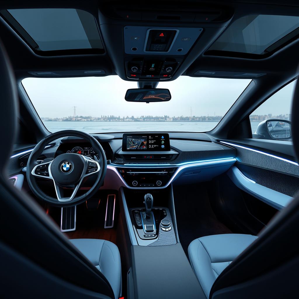 Futuristic and stylish interior design of an updated BMW i8, influenced by the sleek and minimalist aesthetics of modern Chinese EVs from brands like IM Zhiji, Geely Galaxy, Avatr, Xiaomi, and HiPhi