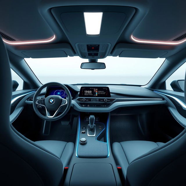 Futuristic and stylish interior design of an updated BMW i8, influenced by the sleek and minimalist aesthetics of modern Chinese EVs from brands like IM Zhiji, Geely Galaxy, Avatr, Xiaomi, and HiPhi