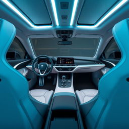 Futuristic and stylish interior design of an updated BMW i8, influenced by the sleek and minimalist aesthetics of modern Chinese EVs from brands like IM Zhiji, Geely Galaxy, Avatr, Xiaomi, and HiPhi