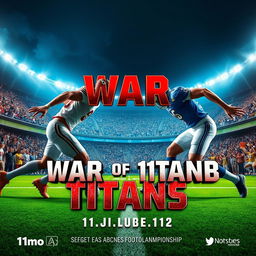 A striking and powerful poster for the "War of Titans" featuring the 11moA vs 11moB teams in a football championship