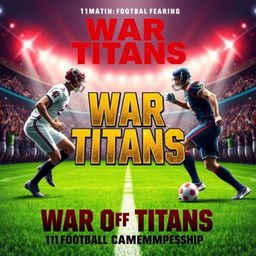 A striking and powerful poster for the "War of Titans" featuring the 11moA vs 11moB teams in a football championship