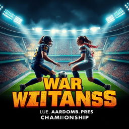 A striking and powerful poster for the "War of Titans" featuring the 11moA vs 11moB teams in a football championship