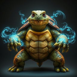 A humanoid turtle with a rich brown shell stands poised, emanating strength and wisdom