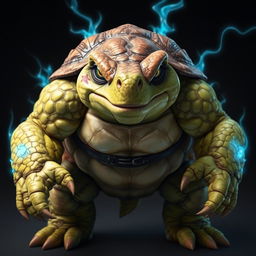 A serious and aggressive humanoid turtle with a robust presence stands in full view