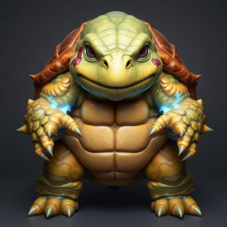 A serious and aggressive humanoid turtle with a robust presence stands in full view