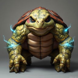 A serious and aggressive humanoid turtle with a robust presence stands in full view