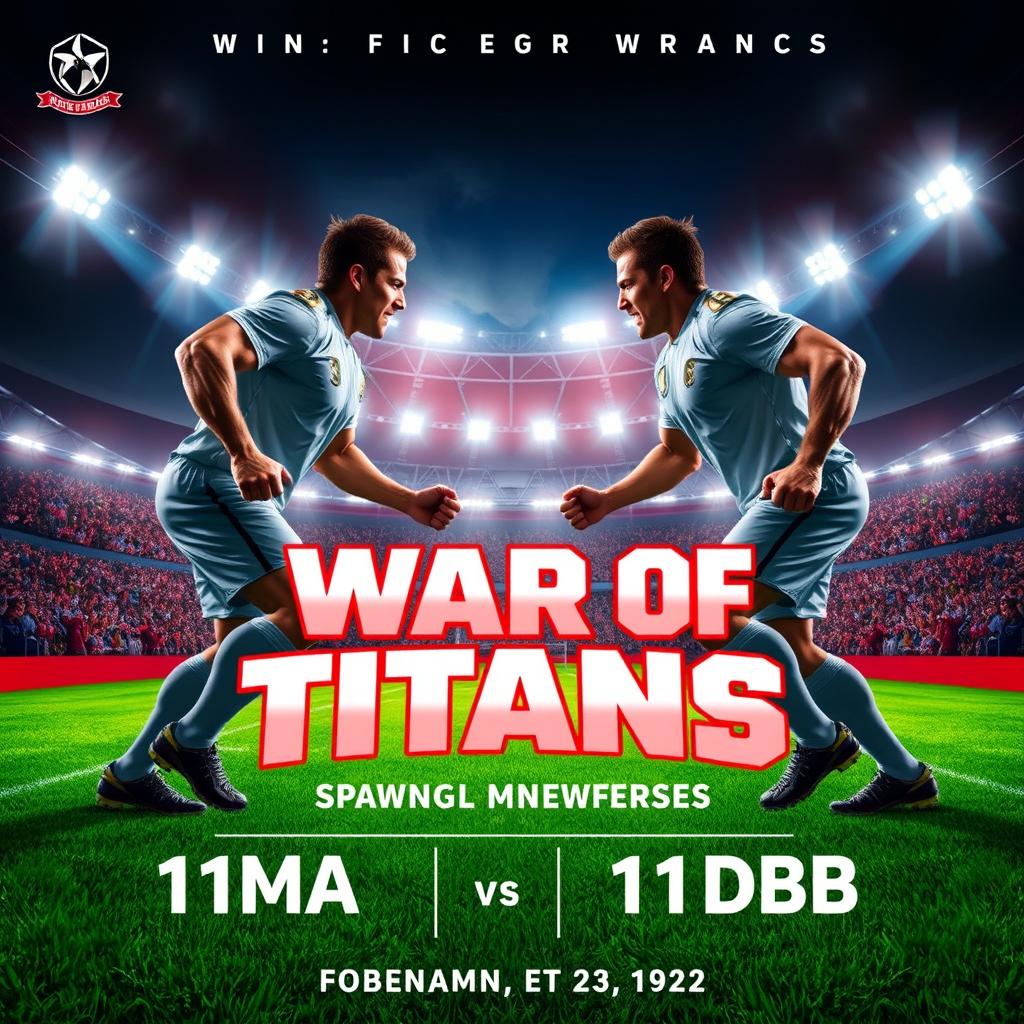 A dynamic and eye-catching poster for the "War of Titans," showcasing the fierce competition between teams 11moA vs 11moB at the football championship