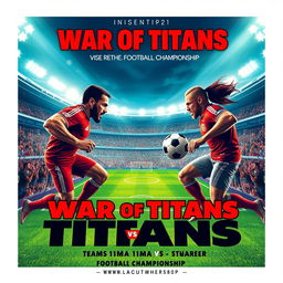 A dynamic and eye-catching poster for the "War of Titans," showcasing the fierce competition between teams 11moA vs 11moB at the football championship