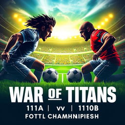 A dynamic and eye-catching poster for the "War of Titans," showcasing the fierce competition between teams 11moA vs 11moB at the football championship