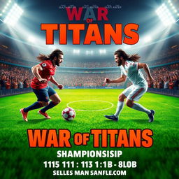 A dynamic and eye-catching poster for the "War of Titans," showcasing the fierce competition between teams 11moA vs 11moB at the football championship