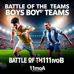 A powerful and dynamic poster for the "Battle of the Boys' Teams" featuring 11moA vs 11moB in the men's football championship