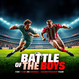 A captivating and intense poster for the "Battle of the Boys," showcasing the ultimate showdown between the 11moA vs 11moB teams in the men's football championship