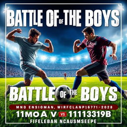 A captivating and intense poster for the "Battle of the Boys," showcasing the ultimate showdown between the 11moA vs 11moB teams in the men's football championship