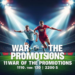 An exhilarating and powerful poster for the football championship showdown between 11moA and 11moB, titled "War of the Promotions