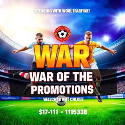 An exhilarating and powerful poster for the football championship showdown between 11moA and 11moB, titled "War of the Promotions