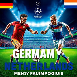 An intense and visually captivating poster for the "Germany vs Netherlands" clash in the men's football championship