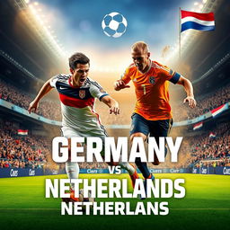 An intense and visually captivating poster for the "Germany vs Netherlands" clash in the men's football championship