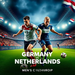 An intense and visually captivating poster for the "Germany vs Netherlands" clash in the men's football championship