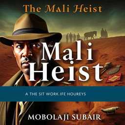 A captivating book cover for 'The Mali Heist' by Mobolaji Subair