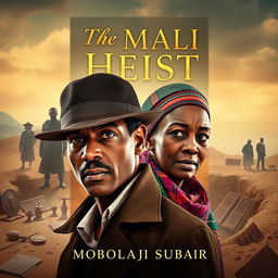 A captivating book cover for 'The Mali Heist' by Mobolaji Subair