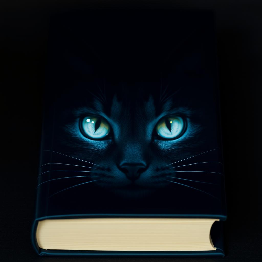 Book cover with an entirely dark background featuring the bright, luminous eyes of a cat girl in the center