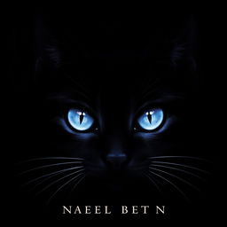 Book cover with an entirely dark background featuring the bright, luminous eyes of a cat girl in the center