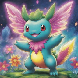 Draw a detailed and vibrant illustration of a Pokemon named Florashock, filled with color and full of energy.