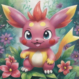 Draw a detailed and vibrant illustration of a Pokemon named Florashock, filled with color and full of energy.