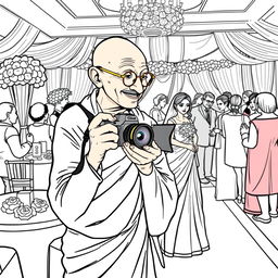 Mahatma Gandhi as a wedding photographer in a modern setting