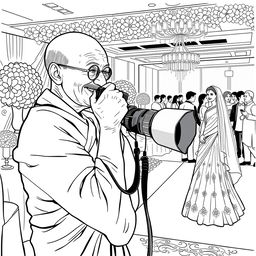 Mahatma Gandhi as a wedding photographer in a modern setting