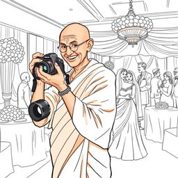 Mahatma Gandhi as a wedding photographer in a modern setting