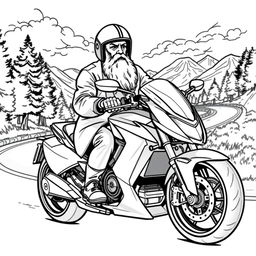 Charles Darwin depicted riding a sleek, modern motorcycle, his traditional Victorian attire contrasting with the contemporary design of the bike