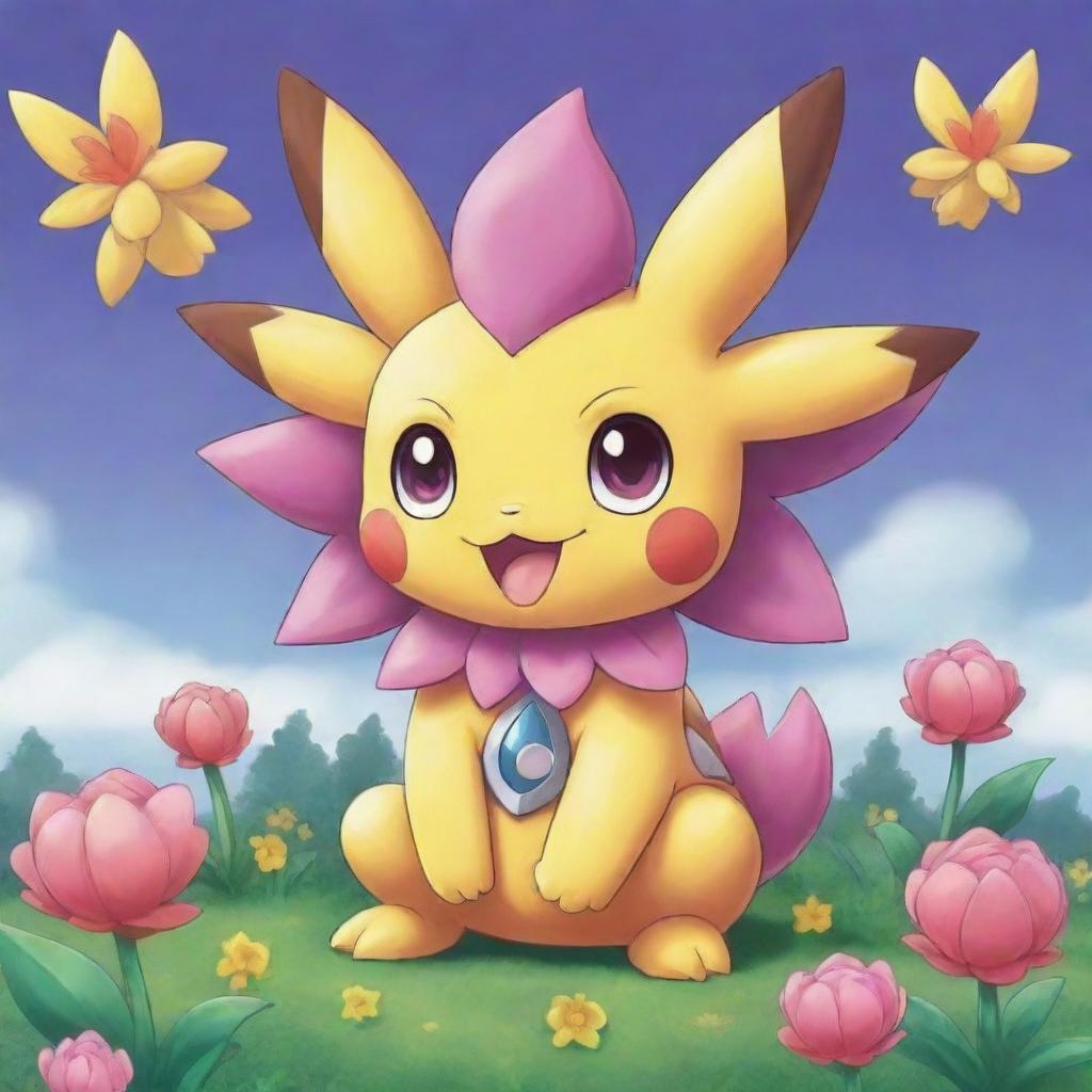 Redraw the Pokemon named Florashock, but this time make it adorable and cute, with bright colors and a cheery atmosphere.