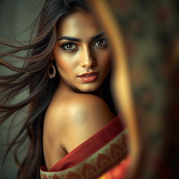 A beautiful Indian woman with long flowing hair and captivating eyes