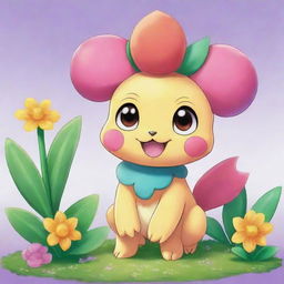 Redraw the Pokemon named Florashock, but this time make it adorable and cute, with bright colors and a cheery atmosphere.