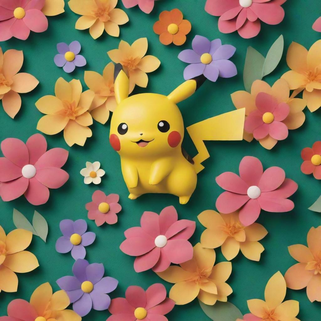 Reimagine the Pokemon Florashock in a unique style, distinct from Pikachu – explore nontraditional colors, shapes and elements while preserving its charm.