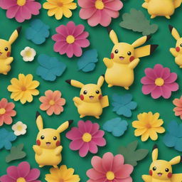 Reimagine the Pokemon Florashock in a unique style, distinct from Pikachu – explore nontraditional colors, shapes and elements while preserving its charm.