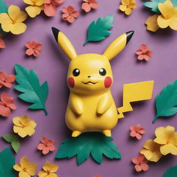 Reimagine the Pokemon Florashock in a unique style, distinct from Pikachu – explore nontraditional colors, shapes and elements while preserving its charm.
