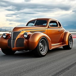 A stunning 1939 Chevrolet Coupe transformed into a supercar with a widebody design, featuring big, tall tires