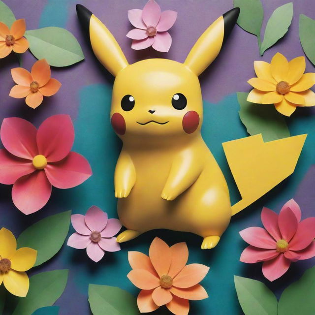 Reimagine the Pokemon Florashock in a unique style, distinct from Pikachu – explore nontraditional colors, shapes and elements while preserving its charm.