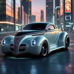 A futuristic supercar transformation of a 1939 Chevrolet Coupe with a widebody design and big tall tires