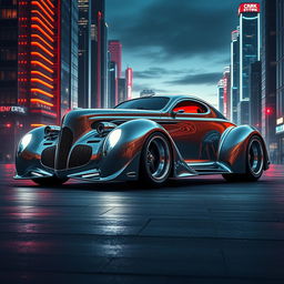 A futuristic supercar transformation of a 1939 Chevrolet Coupe with a widebody design and big tall tires