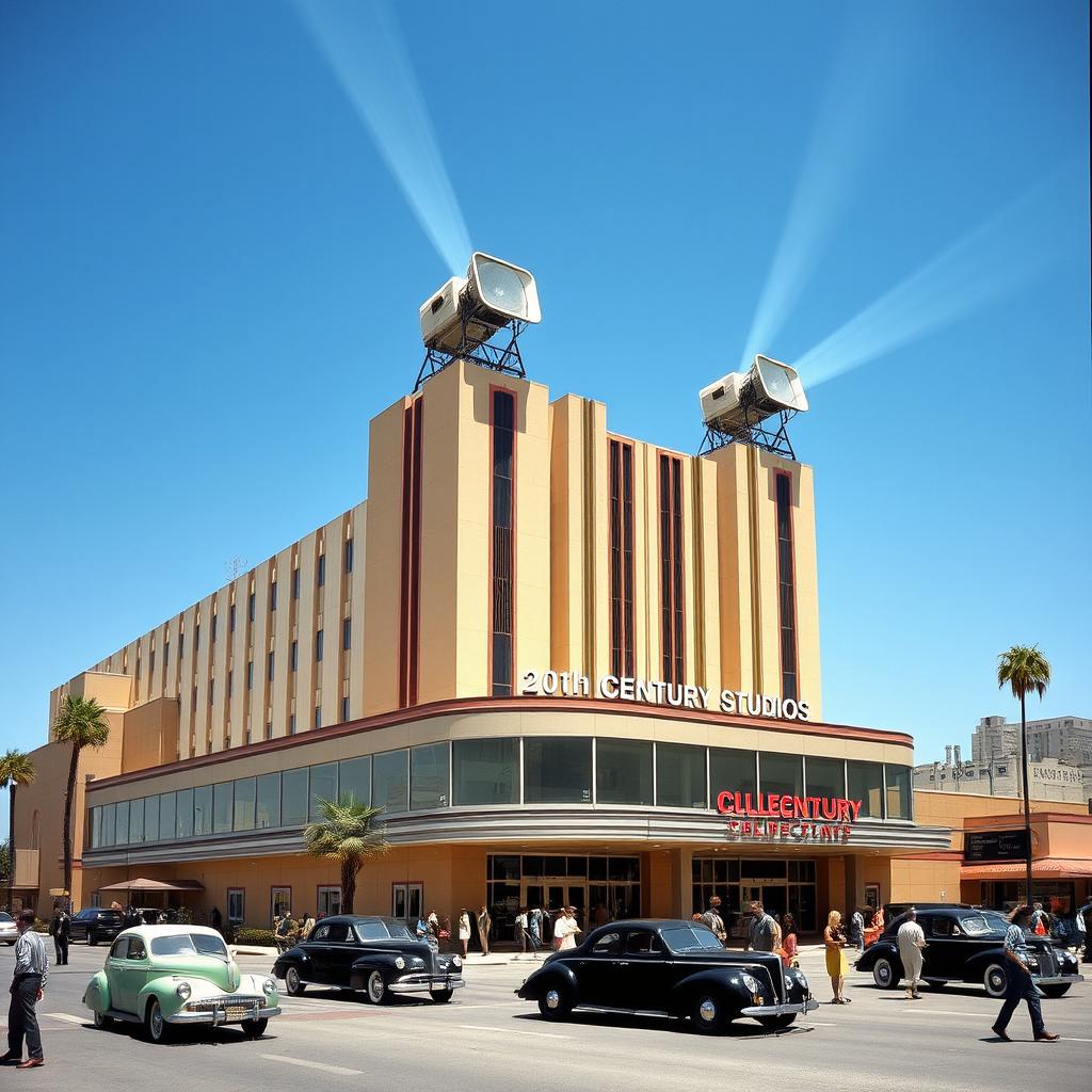 The iconic 20th Century Studios building at the height of its mid-20th century glory