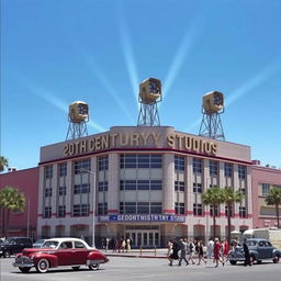 The iconic 20th Century Studios building at the height of its mid-20th century glory