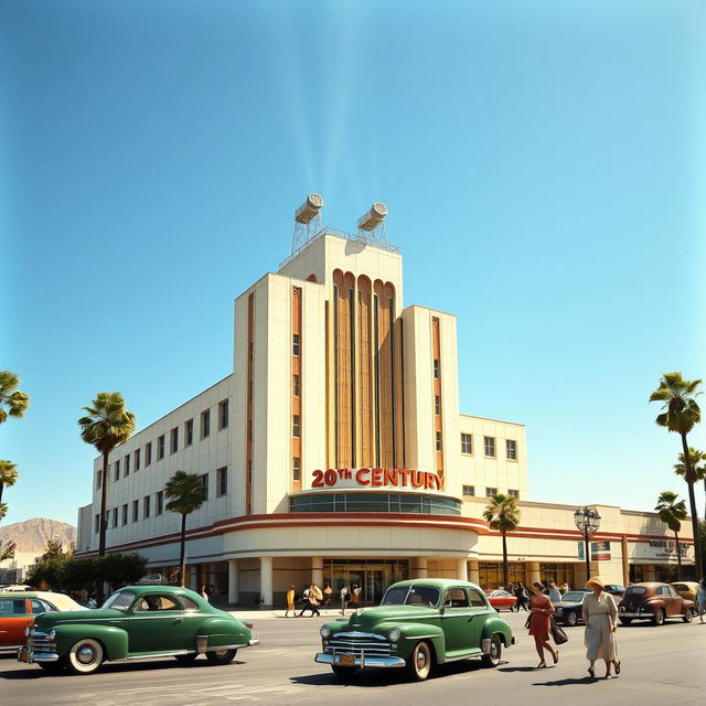 The iconic 20th Century Studios building at the height of its mid-20th century glory