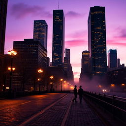 A serene urban longing, captured in a cityscape at dusk