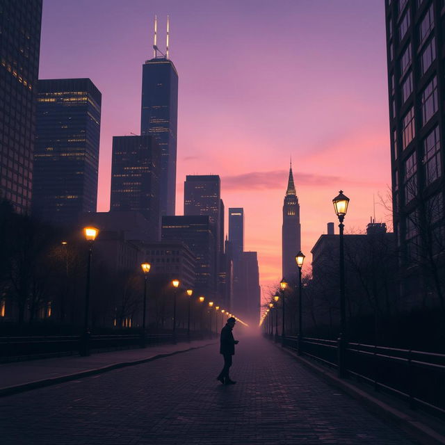 A serene urban longing, captured in a cityscape at dusk