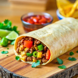 A delectable image of the Nacho Cheese Beef Wrap, showcasing the fusion of creamy nacho cheese, spicy ground beef, and crunchy Doritos, wrapped in a soft golden-brown tortilla