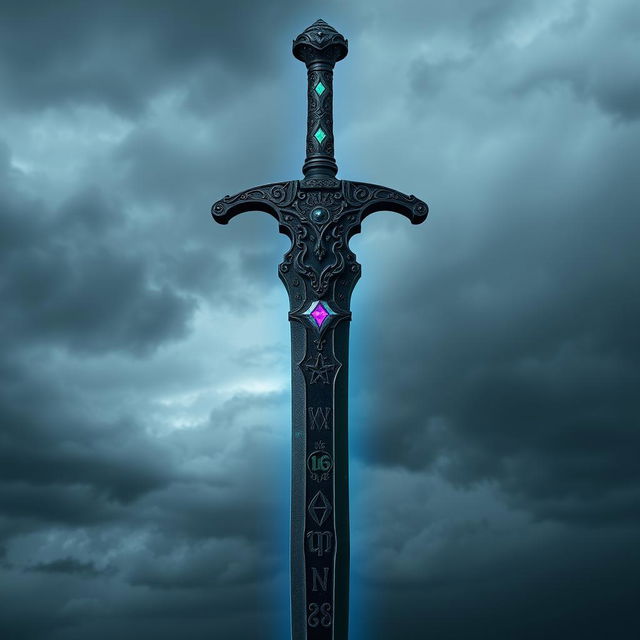 A powerful black magic sword, emanating dark energy and ominous aura